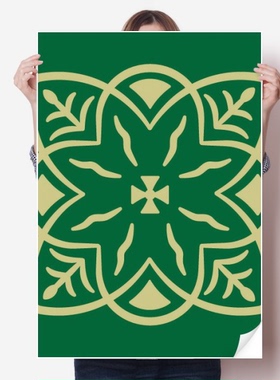 绿色塔拉维拉风格纹样海报贴纸80x55cm墙贴纸卧室家居装饰