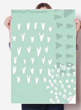 绿色抽象花卉北欧插画海报贴纸80x55cm墙贴纸卧室家居装饰