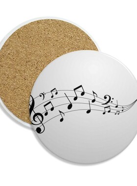 灰色飘扬音乐五线谱圆形陶瓷杯垫水杯隔热垫2片装礼品礼物茶道