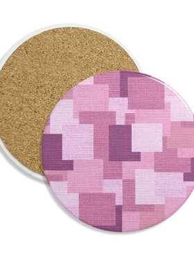 紫色方格马赛克亚麻复古布料纹理圆形陶瓷杯垫水杯隔热垫2片装