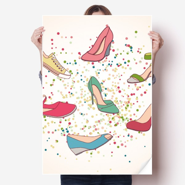 彩色卡通高跟鞋插画墙贴纸海报