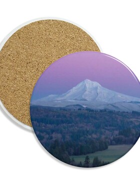 雪山紫色天空圆形陶瓷杯垫水杯隔热垫2片装礼品礼物茶道