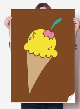 黄色樱桃甜筒冰淇淋图案海报贴纸80x55cm墙贴纸卧室家居装饰