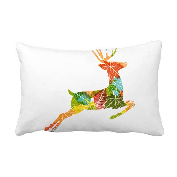 圣诞节彩色麋鹿节日剪影抱枕靠枕腰枕沙发靠垫双面含芯礼物