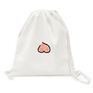 只是个桃子趣味手绘粉潮牌帆布背包购物旅行双肩拉带抽绳书包礼物