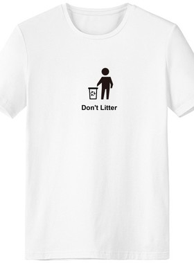 请勿乱丢垃圾黑色警示标志男女白色短袖T恤创意纪念衫个性T恤衫