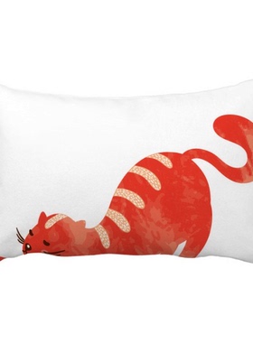 橙色卡通可爱伸懒腰猫咪抱枕靠枕腰枕沙发靠垫双面含芯礼物