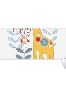 卡通黄色小鹿动物超大号游戏办公防滑锁边鼠标垫80x30cm礼物
