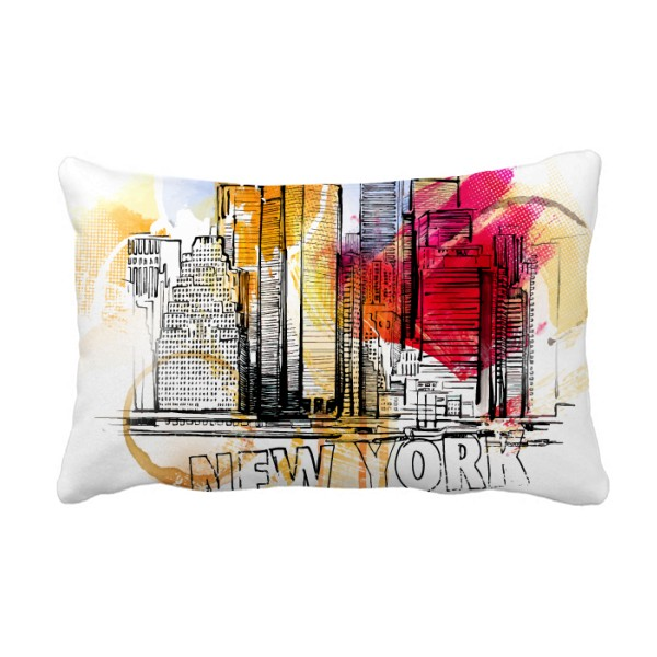 纽约美利坚合众国手绘抱枕靠枕腰枕沙发靠垫双面含芯礼物安全午睡