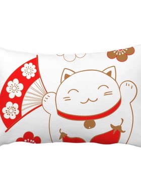 招财猫扇子花茄子日本文化抱枕靠枕腰枕沙发靠垫双面含芯礼物