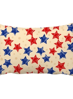 红色蓝色五角星美国国家元素抱枕靠枕腰枕沙发靠垫双面含芯礼物