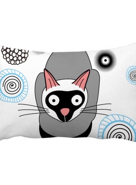 卡通可爱灰色黑脸猫咪抱枕靠枕腰枕沙发靠垫双面含芯礼物安全午睡