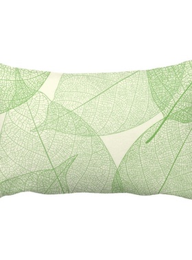 绿色白色多片叶子手绘自然清新纹理抱枕靠枕腰枕沙发靠垫双面含芯