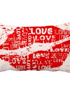 吻情人节红色嘴唇Love爱情抱枕靠枕腰枕沙发靠垫双面含芯礼物