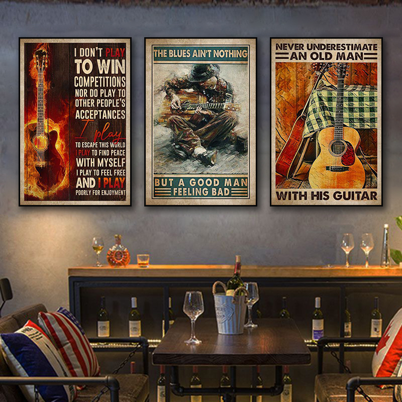 吉他音符创意挂画咖啡店酒吧民谣餐厅壁画复古美式音乐酒馆装饰画
