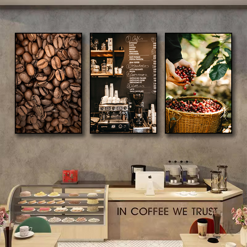咖啡厅面包店装饰画创意奶茶饮品店咖啡豆直播间宣传海报布置挂画