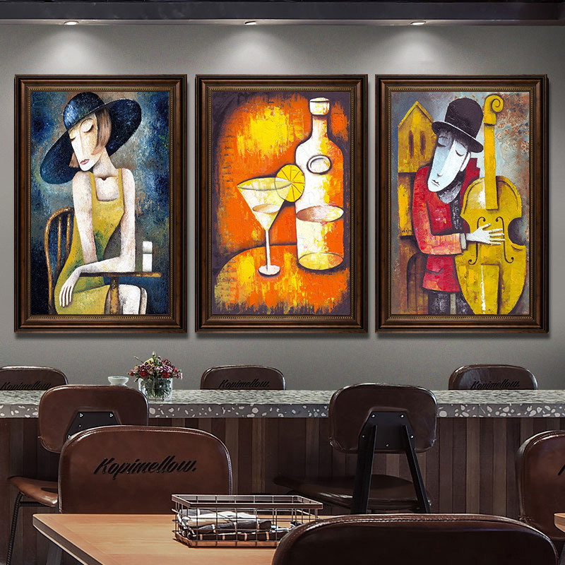 酒吧装饰画美式抽象人物餐吧酒馆餐厅挂画工业风咖啡店烧烤店壁画图片
