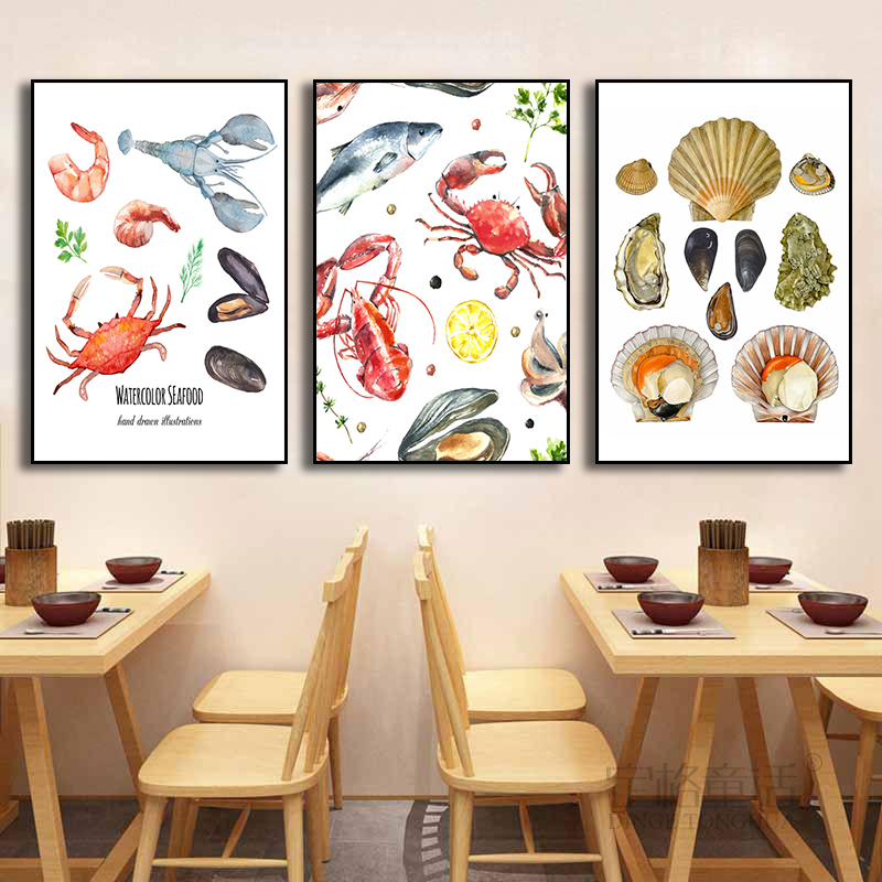 鱼虾螃蟹装饰画海鲜餐厅饭店日式刺身寿司店居酒屋挂画海产店壁画图片