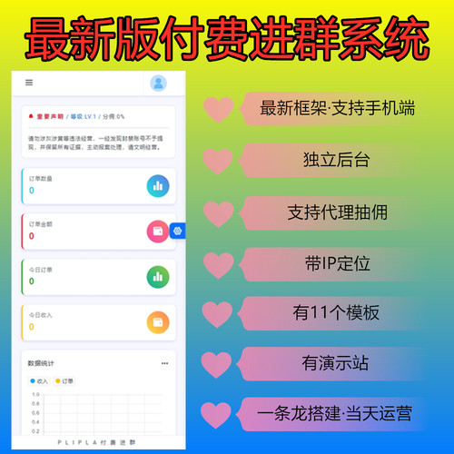 最新付费进群系统搭建 最新框架支持手机端独立后台 支持代理抽佣