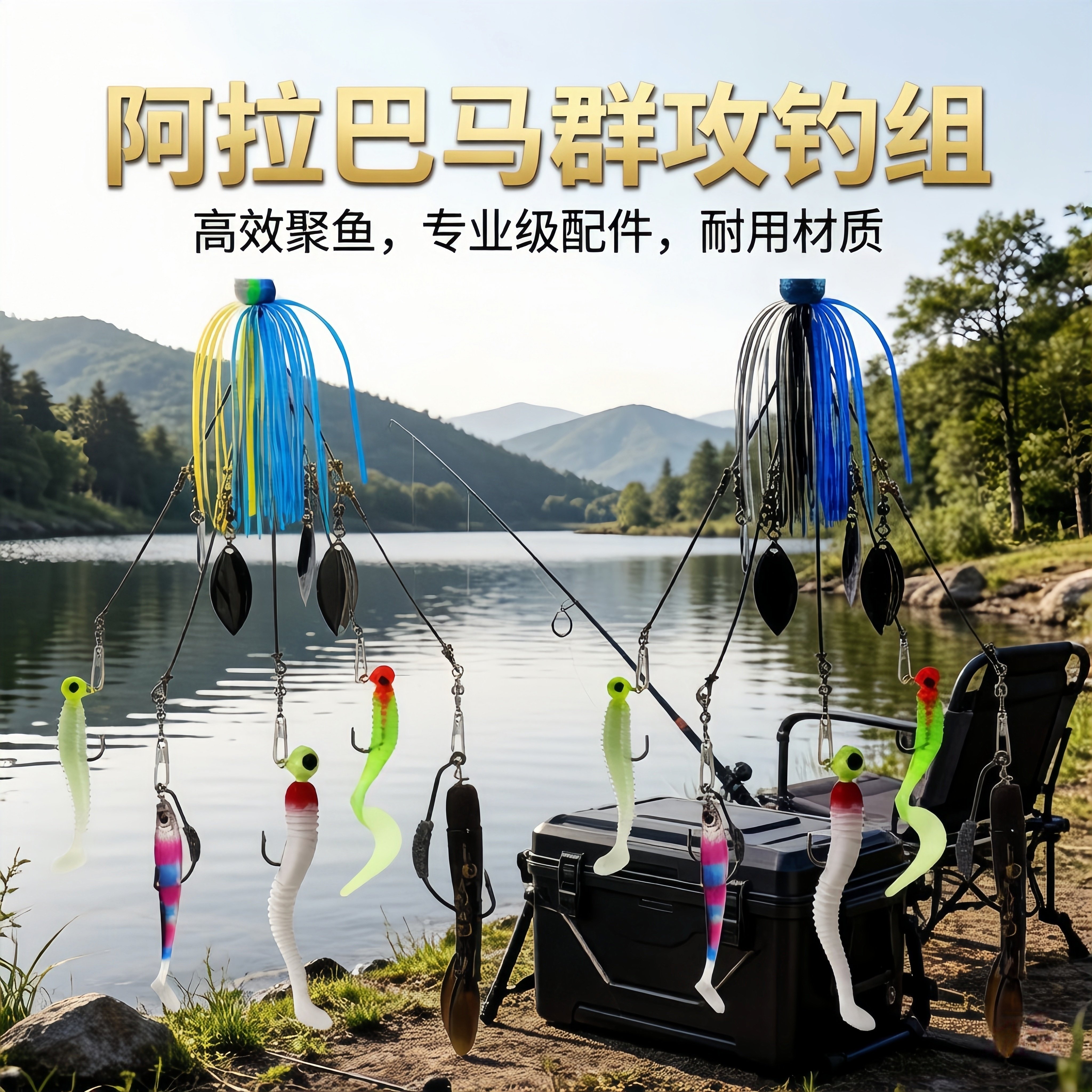 阿拉巴马路亚钓组22cm20g群攻钓组金属饵带旋转亮片路亚饵套装彩