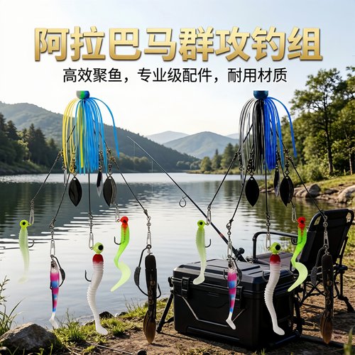阿拉巴马路亚钓组22cm20g群攻钓组金属饵带旋转亮片路亚饵套装彩