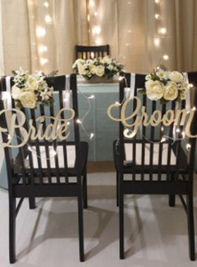 木质复古婚礼新娘新郎座椅装饰品Bride Groom chair signage挂牌
