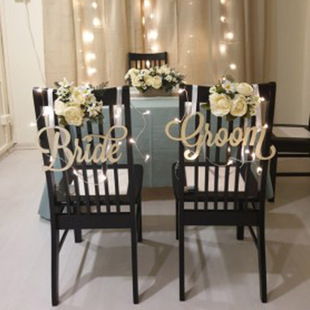 chair Groom signage挂牌 饰品Bride 木质复古婚礼新娘新郎座椅装