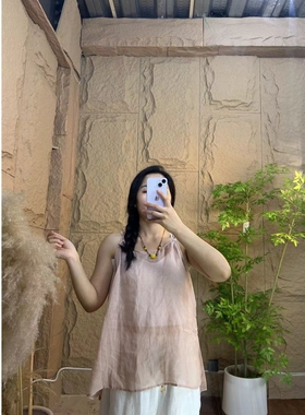 SUME素米纯苎麻小吊带背心女2024新款内搭纯色外穿防走光无袖上衣