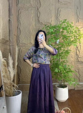 SUME素米纯苎麻半身裙女原创设计复古文艺双层有内衬大裙摆半身裙