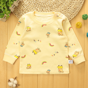 新生婴儿春秋季 男女宝宝纯棉上衣肩开扣秋衣打底衫 12个月