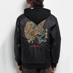 DGK 代购 市井店 潮牌嘻哈街舞滑板Guerrero刺绣连帽夹克 美版