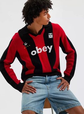 【代购】市井店 Obey 美版潮牌嘻哈街舞滑板Soccer球服针织卫衣