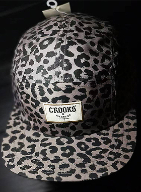 【现货】市井店 Crooks&Castles 美版潮牌嘻哈街舞滑板豹纹5片帽