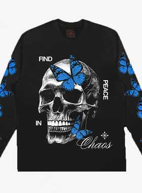 【现货】市井店 Disorder 美版潮牌嘻哈街舞滑板CHAOS圆领长袖T恤