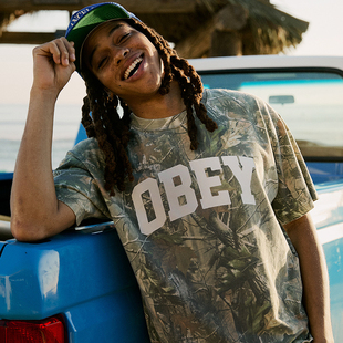 代购 潮牌嘻哈街舞滑板Leaf 市井店 美版 Camo迷彩T恤 Obey