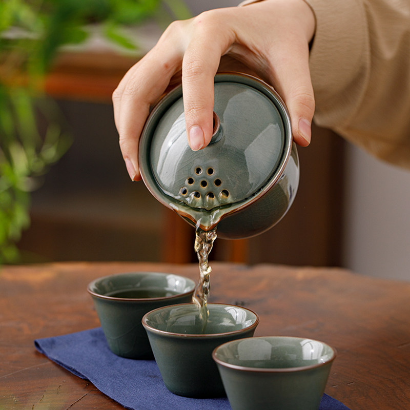 高颜值哥窑旅行茶具套装随身快客杯可养开片便携式户外旅游可定制,餐饮具,旅行茶具,淘宝优惠券,粉丝福利购,淘宝优惠卷