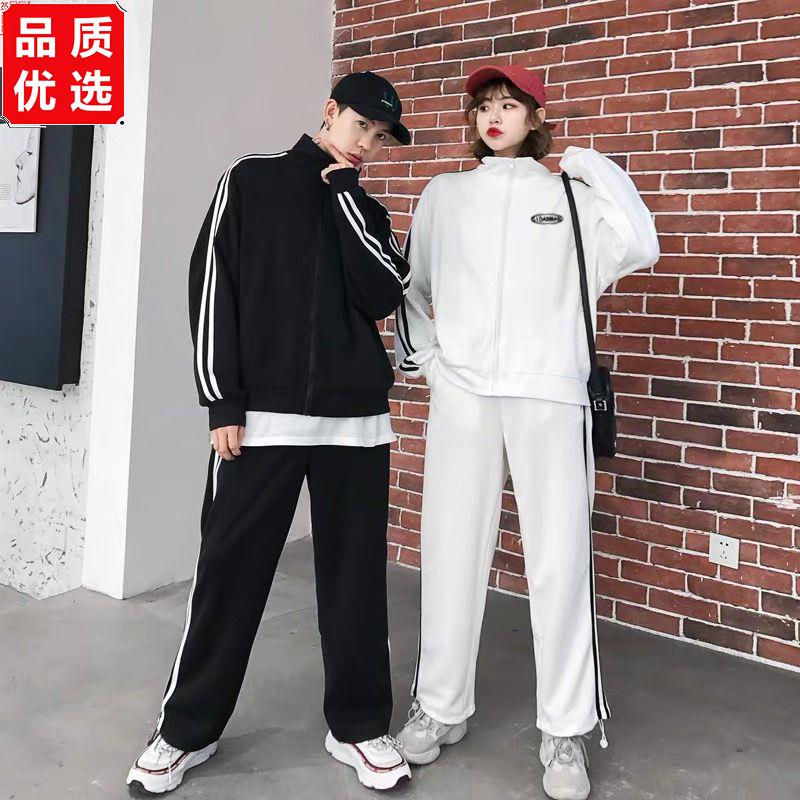 新品春秋韩版ins二条杠薄款运动外套裤子套装情侣班服两件男女款