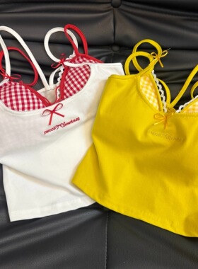 KFCAG 蕾丝格子胸衣吊带背心女内搭2025夏季新款白色两件套上衣