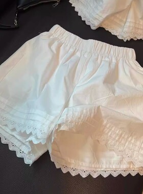 蕾丝花边白色短裤女夏季薄款松弛感宽松小个子百搭a字休闲阔腿裤