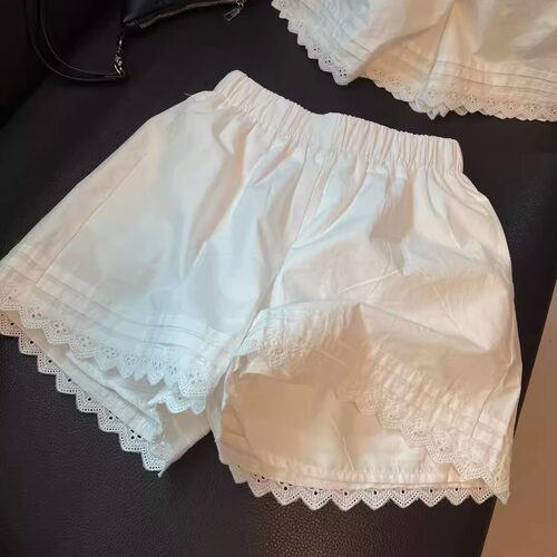 蕾丝花边白色短裤女夏季薄款松弛感宽松小个子百搭a字休闲阔腿裤
