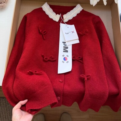 KFCAG冬装韩版蝴蝶结毛衣开衫