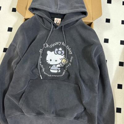 2026早春美式水洗做旧可爱卡通连帽卫衣女秋冬季新款纯棉重磅外套