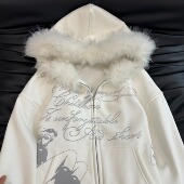 y2k轻亚文化毛领卫衣外套女2025新款 秋冬设计感小众连帽开衫 上衣