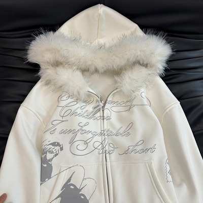 y2k轻亚文化毛领卫衣外套女