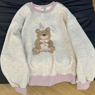 KFCAG拼色圆领小熊印花加绒上衣女2025秋冬新款可爱百搭减龄卫衣