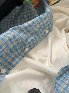 章若楠同款简约蓝色格子衬衫外套女2024秋装新款休闲时尚衬衣小衫