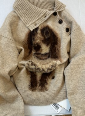 设计感慵懒可爱小狗毛衣纽扣长袖针织衫女装秋冬气质宽松休闲上衣