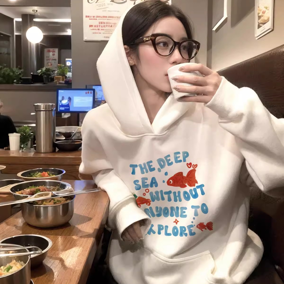 日系慵懒小个子秋冬连帽卫衣