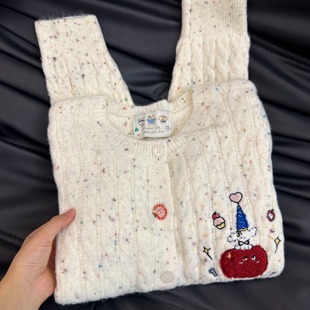 韩系彩色刺绣软糯毛衣开衫女秋冬季新款宽松显瘦针织外套上衣女