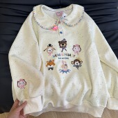 KFCAG秋季 爆款 通勤设计感宽松减龄翻领六只小动物刺绣彩点棉卫衣